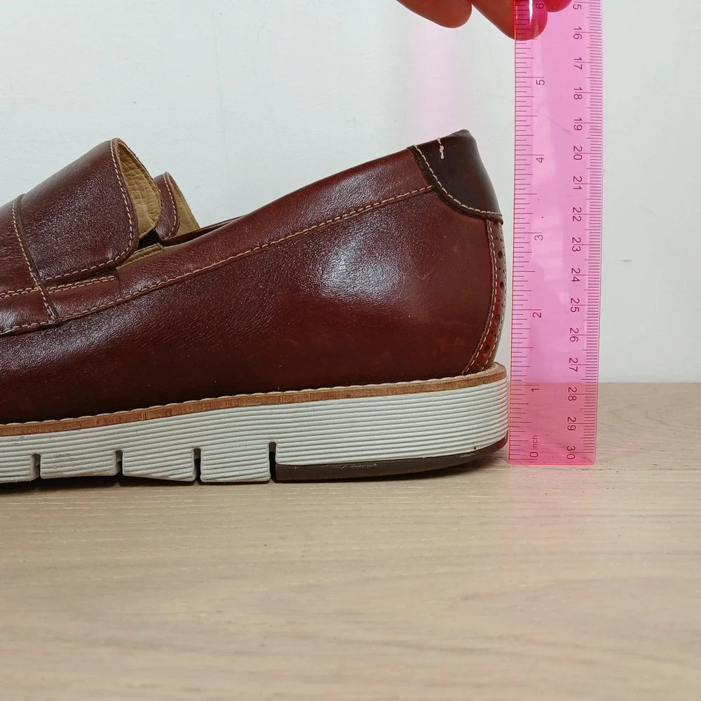 Johnson & Murphy Penny Loafer Men 10 Brown Leather Lightweight Wedge Sole Shoes